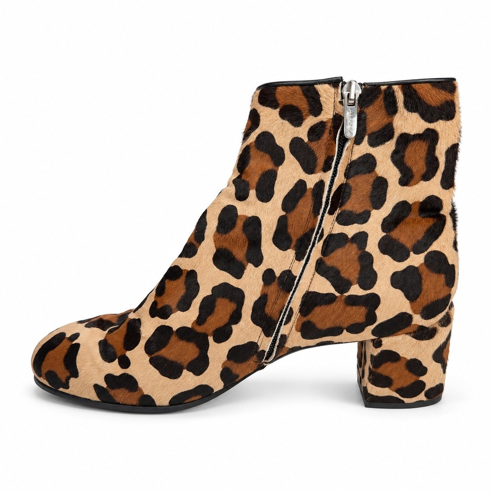 Margaux 42 US 11 The Boot Bootie Leopard Calf Hair Block Heel Zip Up Chic Fall